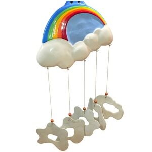 Vintage Ceramic Rainbow & Clouds Windchime Mobile 7" Handmade AMSSURY